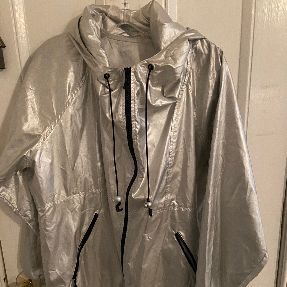 Anne Klein Metallic Silver Rain Slicker Windbreaker